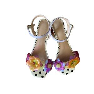 Betsey Johnson White Polka Dot Sandals with Multicolor Floral Accents